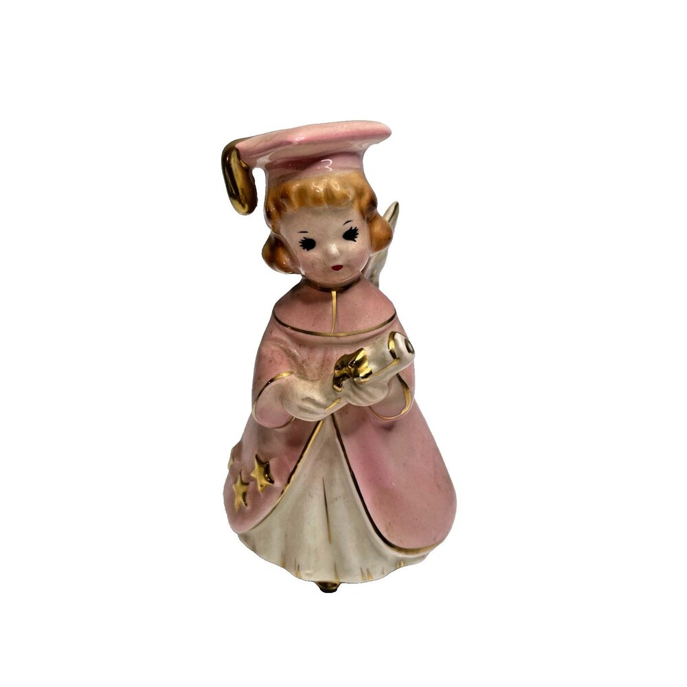 JOSEF ORIGINALS GRADUATION ANGEL GIRL FIGURINE PINK GOWN CAP VINTAGE